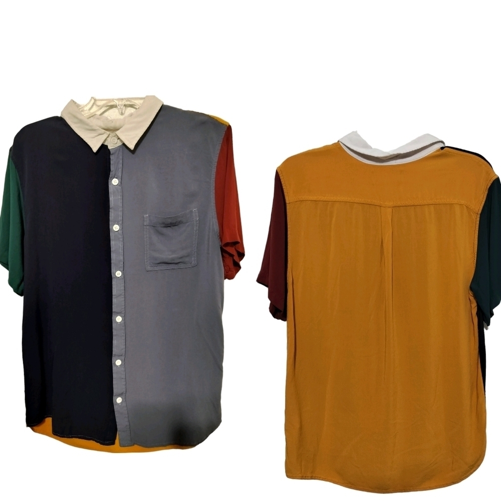 M375) Pacsun LA Colorblock Button down Short Sleeve Shirt Size Medium
